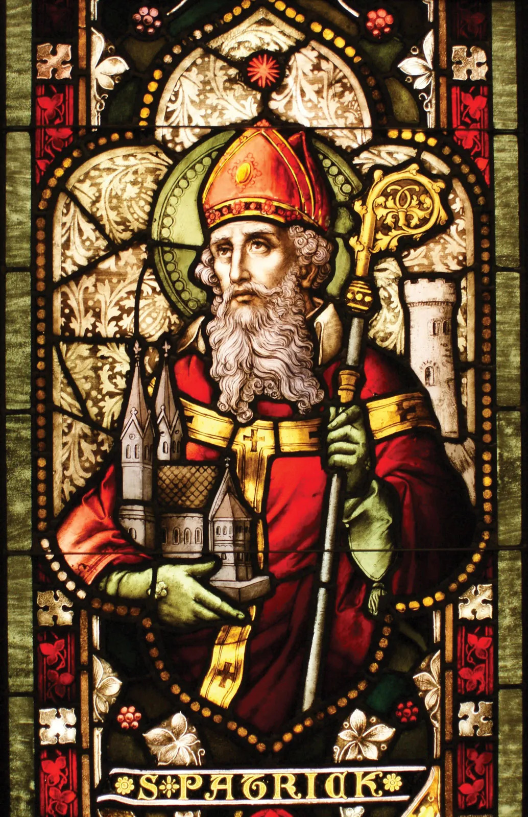 Stained Glass window of St. Patrick, Oakland, CA.