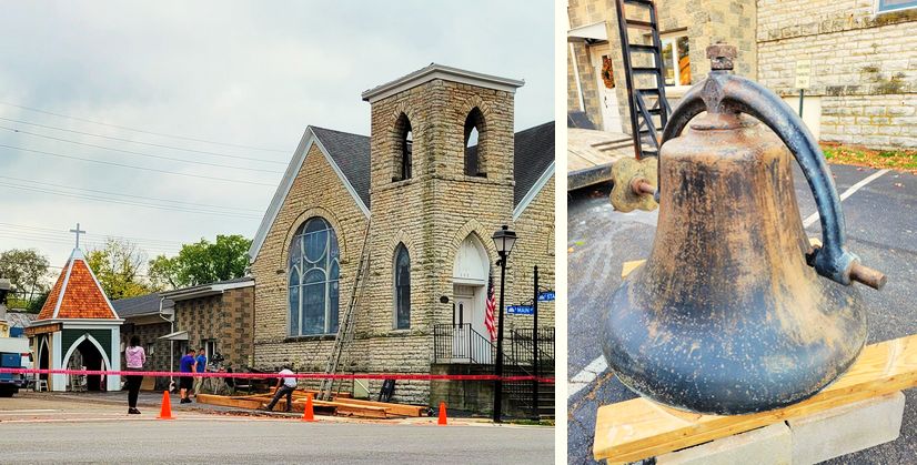 bell tower removed, bell